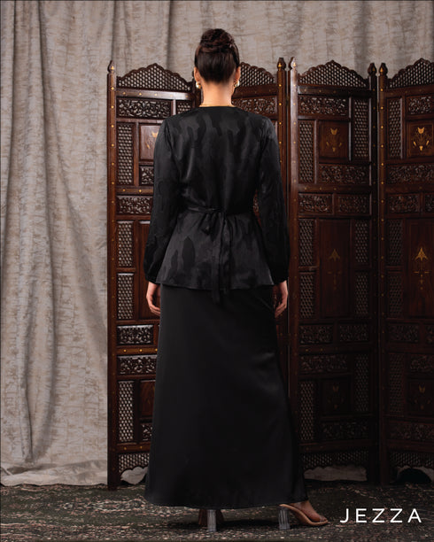Satin Skirt & Textured Chiffon Top Set 62102